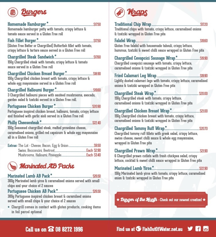 gluten free menu mobile, second page, Burgers; Wraps; Marinated AB Packs - Lamb AB Pack, Chicken AB Pack; june 2026